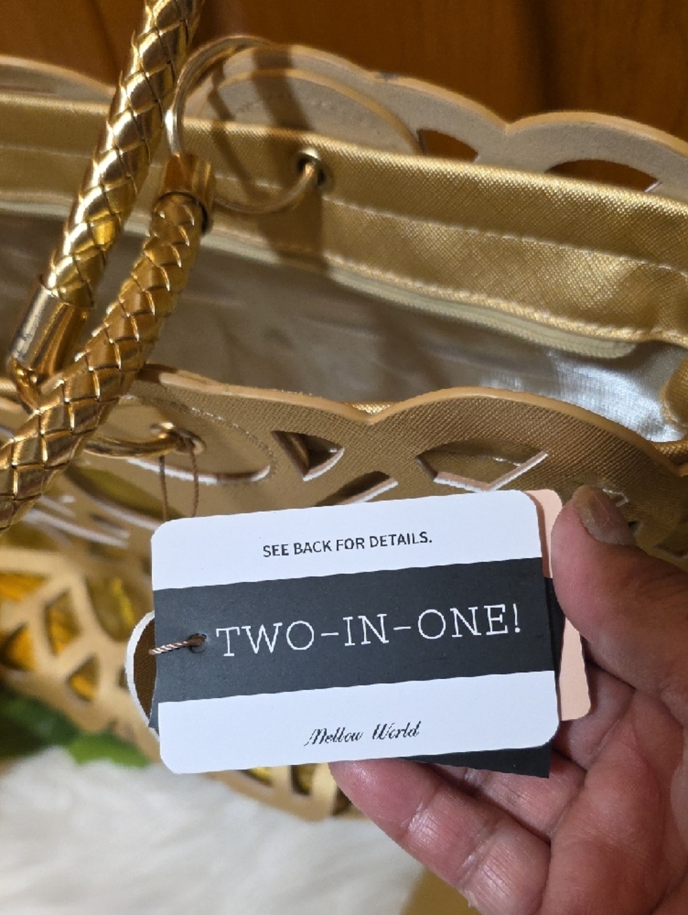 Mellow World Gold Laser-Cut Tote with Braided Handles - Picture 10 of 16